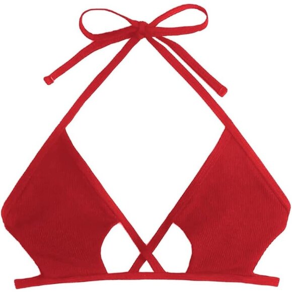 🆕Women's Red Cut Out Tie Knot Halter Swimwear Triangle Bikini Top - Picture 6 of 6